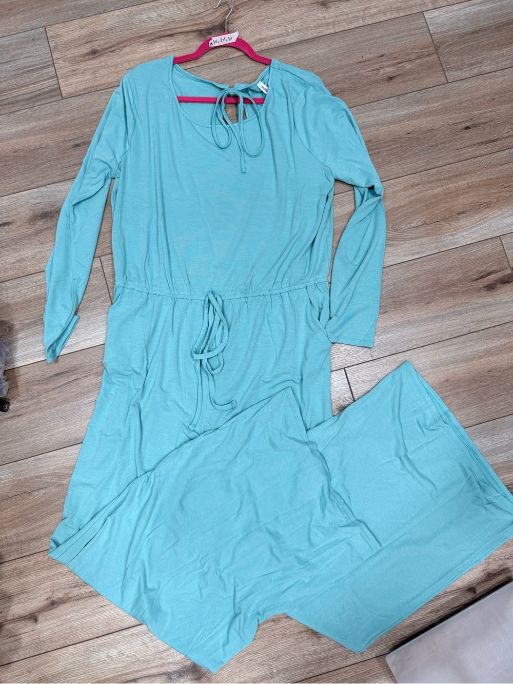 Zenana Outfitters Light Aqua Long Sleeve Lounge Maxi with Drawstring
